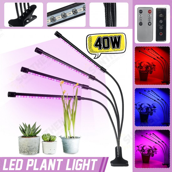 4 Head 40W Full Spectrum LED Grow Light Flexible Pot Plant Flower Vegetable Growing Lamp with Timer Function