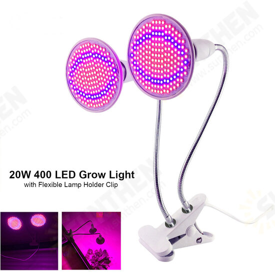 Dual Heads 20W LED Plant Grow Light with Lamp Holder Clip For Home Indoor Vegetable Flowers AC85-265V