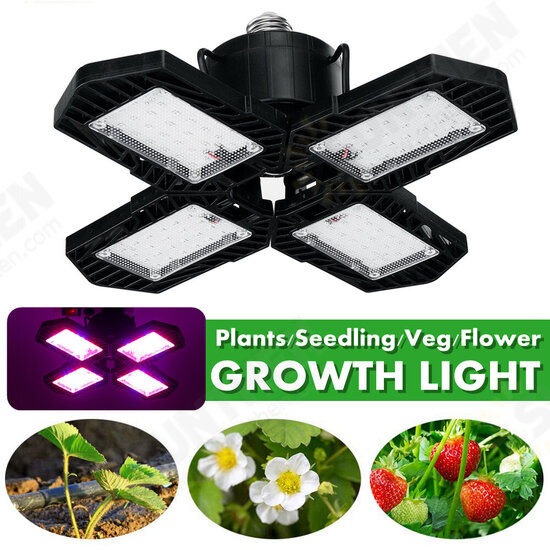 E26/E27 132LED Grow Light 2835 Full Spectrum 4 Blades Hydroponic Plant Veg Flower Lamp AC85-265V