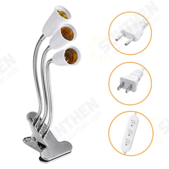 E27 Three Heads Bulb Adapter Lampholder Socket Clip With Switch for Grow Plant Light Bulb