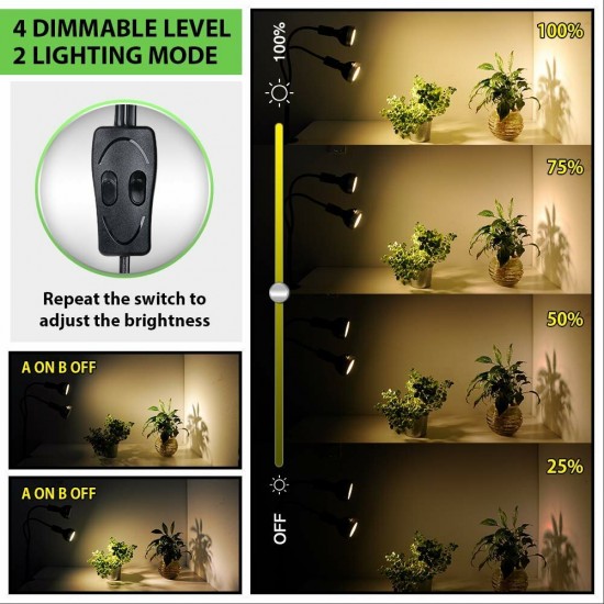 AC100V-240V 300W 60LED Dual Head Full Spectrum LED Grow Light for Indoor Plants Daisy Chain Dimmable Knob Sunlike Plant Grow Light Veg Seedings Flower