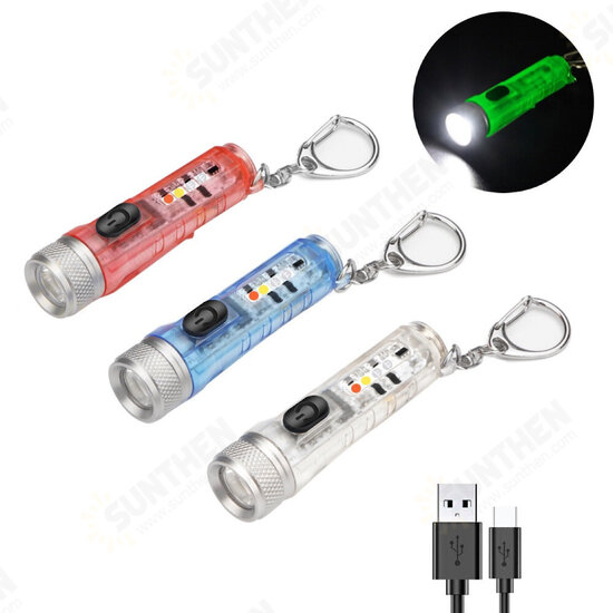 M300 GITD-Green Self-luminous 400LM 6500K EDC Keychain Flashlight with RGB Sidelight, Magnetic Tail Repair Work Lamp Type-C Rechargeable Mini UV Flashlight