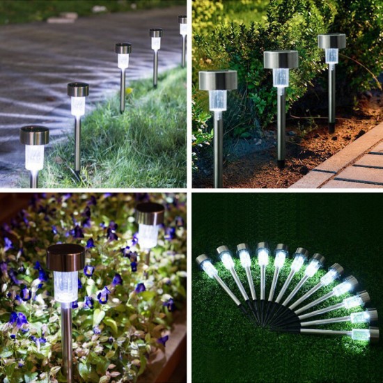 10PCS Stainless Steel Solar Powered LED Lawn Light Outdoor Home Garden Decorative Lamp