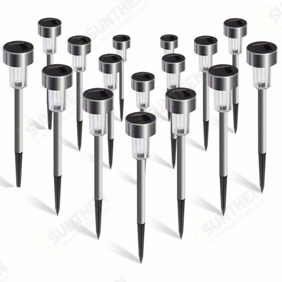 16pcs LED Solar Stainless Steel Lawn Lamps Garden Outdoor Landscape Path Light