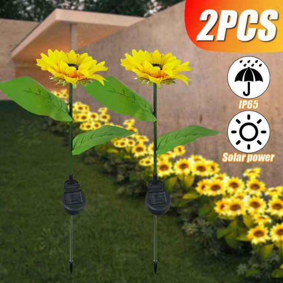 2 Pcs Sunflower Outdoor Solar Power LED Flower Light Waterproof Chrysanthemum Flower Stake Lamp Home Garden Yard Lawn Path Decor