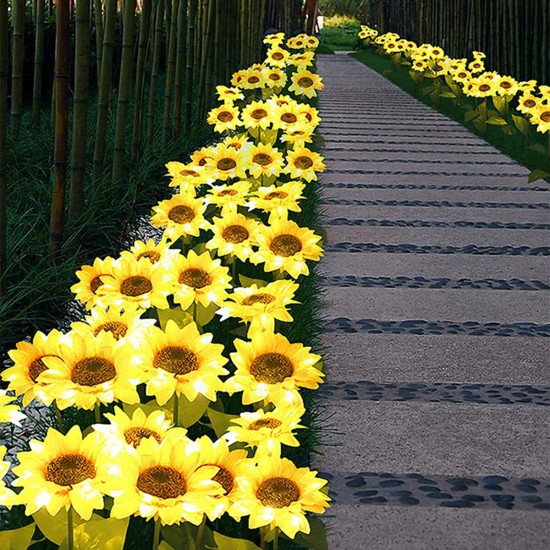 2 Pcs Sunflower Outdoor Solar Power LED Flower Light Waterproof Chrysanthemum Flower Stake Lamp Home Garden Yard Lawn Path Decor
