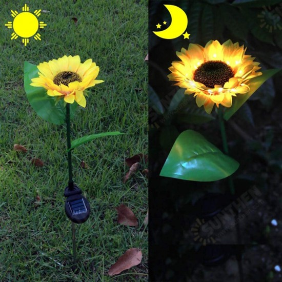 2 Pcs Sunflower Outdoor Solar Power LED Flower Light Waterproof Chrysanthemum Flower Stake Lamp Home Garden Yard Lawn Path Decor