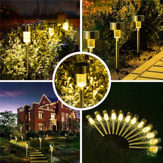 24PCS LED Solar Lawn Path Light Stainless Steel Waterproof Garden Landscape Lamp for Home Street Decor
