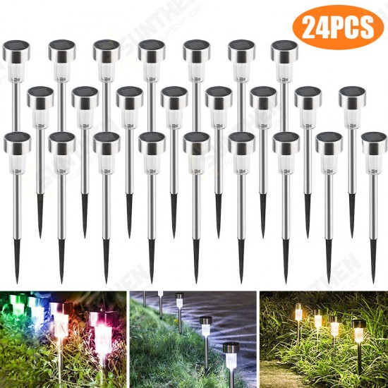 24PCS LED Solar Lawn Path Light Stainless Steel Waterproof Garden Landscape Lamp for Home Street Decor