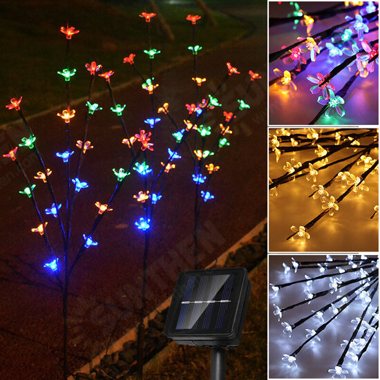 3pcs 8 Modes Solar Garden Decor Light Outdoor Cherry Blossom Landscape Pathway Light