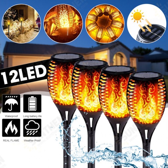 4Pcs 51CM 12LED Solar Flame Lawn Light Warm White Waterproof Outdoor Garden Fire Torch Lamp