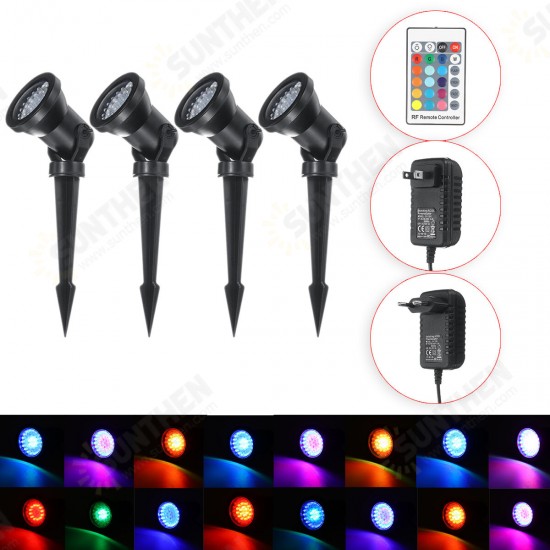 4Pcs Infrared Remote Control Ground Spotlight 36*4LED 3W*4 Lawn Light F5 Blue Red Green Lamp Beads