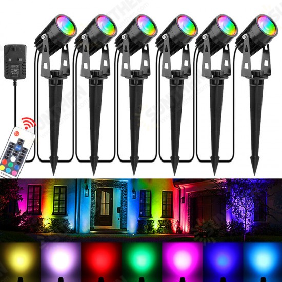 6Pcs RGB LED Garden Spike Lights Outdoor Spotlights Landscape Lamp Remote