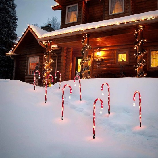 Christmas LED Candy Star Crutch Lamp Christmas Solar Lawn Lamp Outdoor In-Ground Lights Christmas Tree Crutch Lamp Xmas Decor
