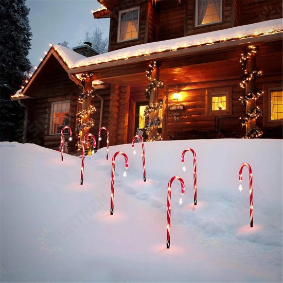 Christmas LED Candy Star Crutch Lamp Christmas Solar Lawn Lamp Outdoor In-Ground Lights Christmas Tree Crutch Lamp Xmas Decor