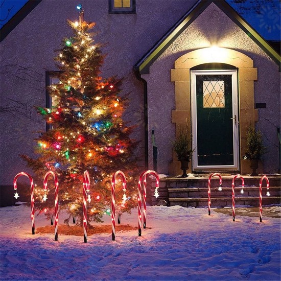 Christmas LED Candy Star Crutch Lamp Christmas Solar Lawn Lamp Outdoor In-Ground Lights Christmas Tree Crutch Lamp Xmas Decor