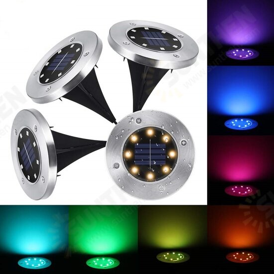 Colorful Conversion LED Lawn Lights RGB Solar Stainless Steel 8LED Underground Light Garden Lawn Decoration Plug-in Light Rainproof