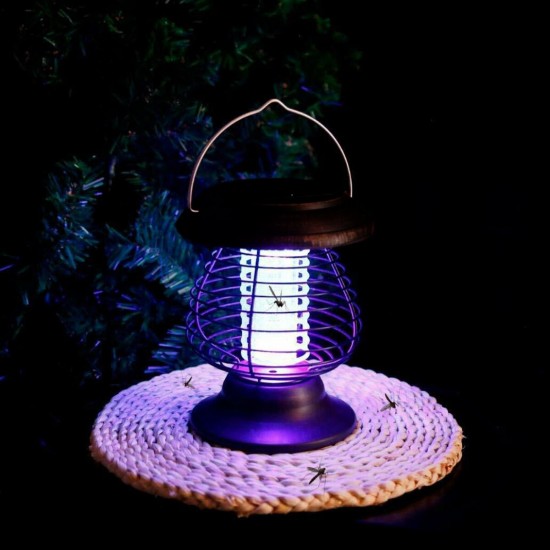 Electric Fly Zapper Mosquito Insect Killer UV LED Purple Tube Light Trap Pest Solar IP65 Working 8 Hours 600mAh Repeller Camping Lawn Outdoor/Indoor