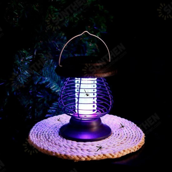 Electric Fly Zapper Mosquito Insect Killer UV LED Purple Tube Light Trap Pest Solar IP65 Working 8 Hours 600mAh Repeller Camping Lawn Outdoor/Indoor