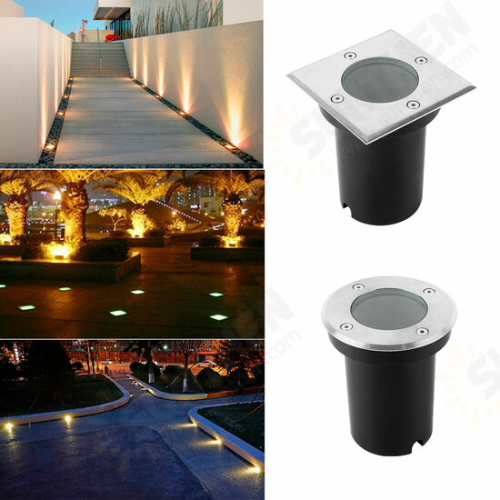 LED Garden Spotlight Floor Lamp Lawn Light Recessed Floor Spotlight IP67 GU10-230V Passable with 5W Warm White Light Bulb