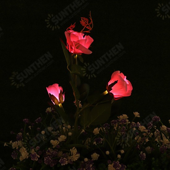 LED Solar Rose Flower Lawn Light Outdoor Garden Stake Lamp Landscape Path Yard Lamp Decor