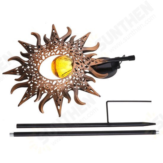 Outdoor Wrought Iron Ground Plug Solar Lawn Lamp Golden Sun Retro Hollow Courtyard Landscape Projection Lamp