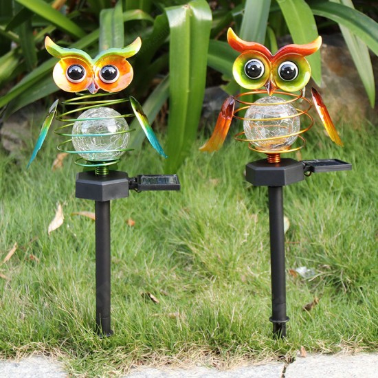 Solar Owl LED Lawn Lights Wrought Iron Ground Plug Solar Garden Lamp