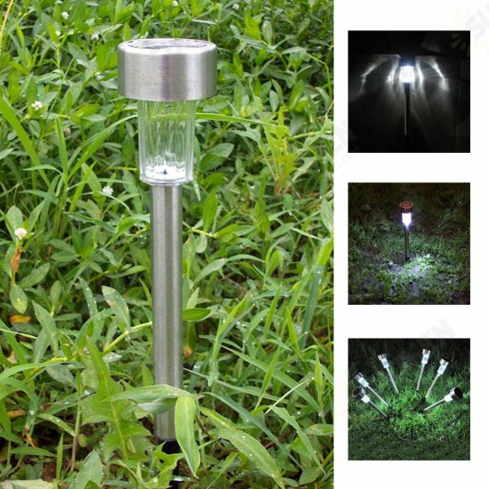 Solar Powered LED Lawn Light Post Stake Patio Outdoor Stainless Steel Garden Lamp