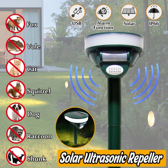 Solar Ultrasonic Deterrent Repellers Animal Snake Rat Mouse Yard Pest Control