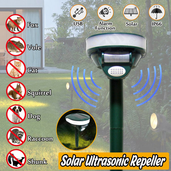 Solar Ultrasonic Deterrent Repellers Animal Snake Rat Mouse Yard Pest Control