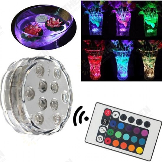 Waterproof 10 LED RGB Remote Control Night Light Submersible Christmas Party Vase Base Light