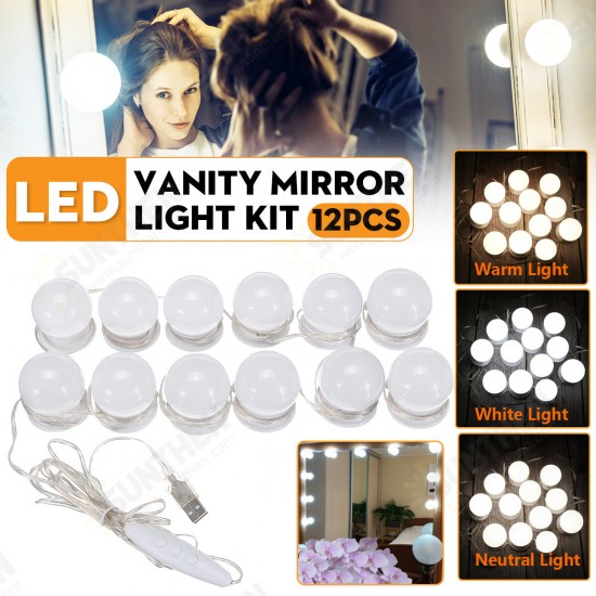 12x USB Hollywood LED Vanity Mirror Makeup Dressing Table Dimmable Light Bulbs