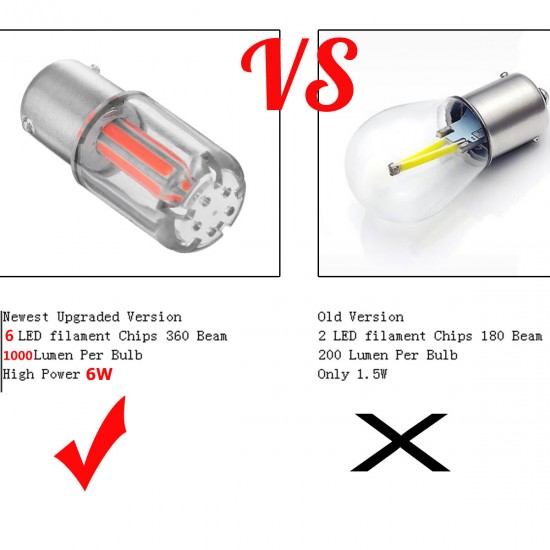 6 COB Filament 1156 BAU15S PY21W Backup Reverse Light Turn Signal Brake DRL Bulb