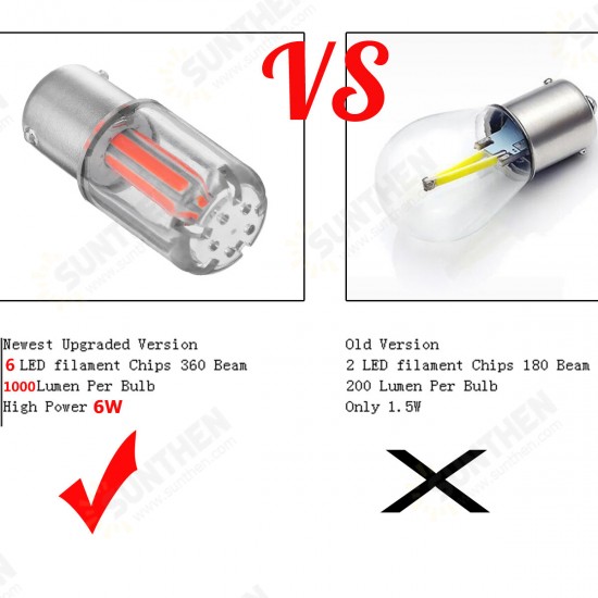 6 COB Filament 1156 BAU15S PY21W Backup Reverse Light Turn Signal Brake DRL Bulb