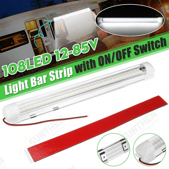 12V 108LED Interior Rigid Strip Light Bar ON/OFF Switch Car Caravan Camper Truck Boat