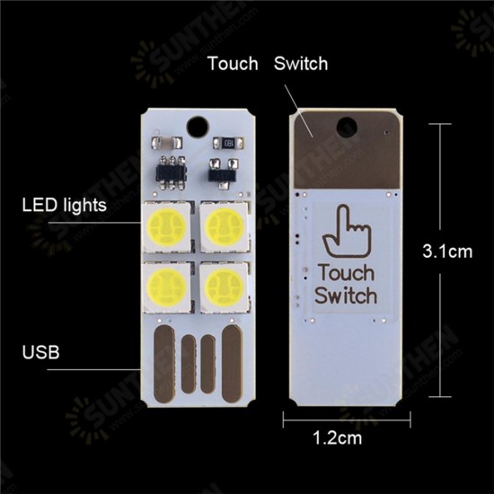 DC5V White USB Finger Touch Adjust Brightness 4LED Rigid Strip Light Power Bank Book Night Lamp