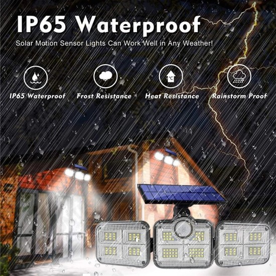 108/122/138/171 LED Solar Lights 3 Head Motion Sensor 270° Wide Angle Illumination Outdoor Waterproof Remote Control Wall Lamp