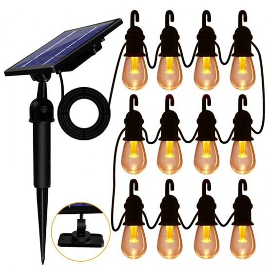 12 Bulbs Solar Light String Waterproof Edison 48FT Solar Bulb Lights Decoration Lighting For Garden Yard Patio Tree Warm White