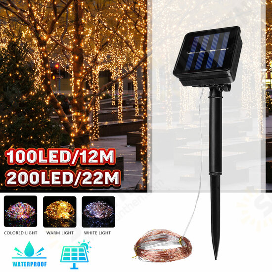 12M 22M LED Solar Power String Light 8 Modes Copper Wire Fairy Outdoor Garden Waterproof Holiday Decorative Lamp