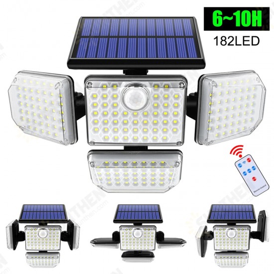 182LED Solar Wall Lamp Three-head Induction Street Light Pathway Lighting With Remote Control