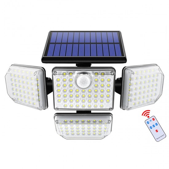 182LED Solar Wall Lamp Three-head Induction Street Light Pathway Lighting With Remote Control