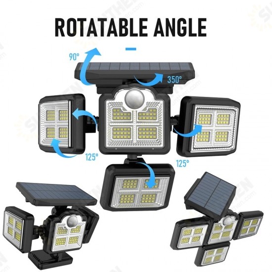 192/198 LED COB Outdoor Solar Lights 4 Head Motion Sensor 270 Wide Angle Lighting Waterproof Remote Control Solar Garden Wall Lamp