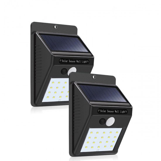 2pcs Solar Power 20 LED PIR Motion Sensor Wall Light Waterproof Outdoor Path Yard Garden Security Lamp