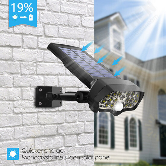 30W 16LED Solar Panel Street Light PIR Motion Sensor 360° Diming Outdoor Wall Lamp for Garden Road Pathway