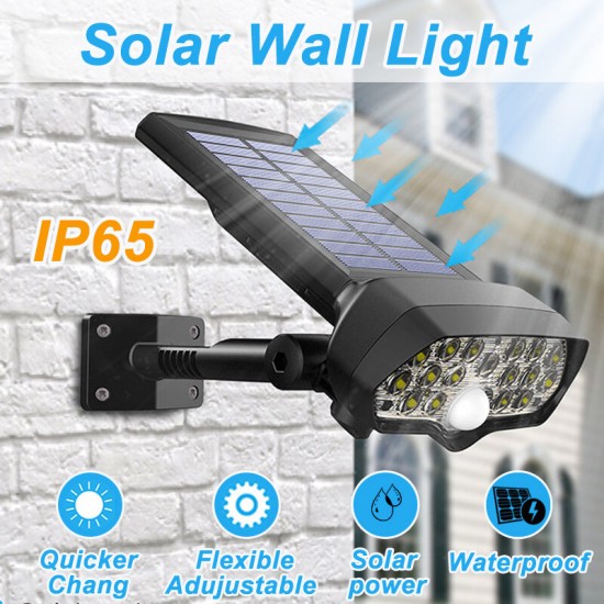 30W 16LED Solar Panel Street Light PIR Motion Sensor 360° Diming Outdoor Wall Lamp for Garden Road Pathway