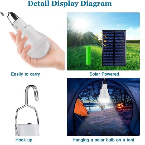3W LED Solar Bulb Light Waterproof Outdoor Portable Hanging Emergency Sunlight Powered Lamp USB Charging