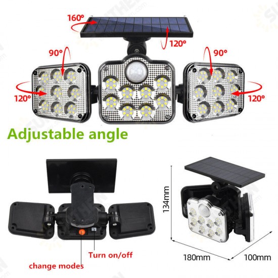 5M Wire 3 Heads LED Solar Lights Motion Sensor Outdoor Solar Wall Lamp LED Porch Light Waterproof Sunlight Powered for Garden