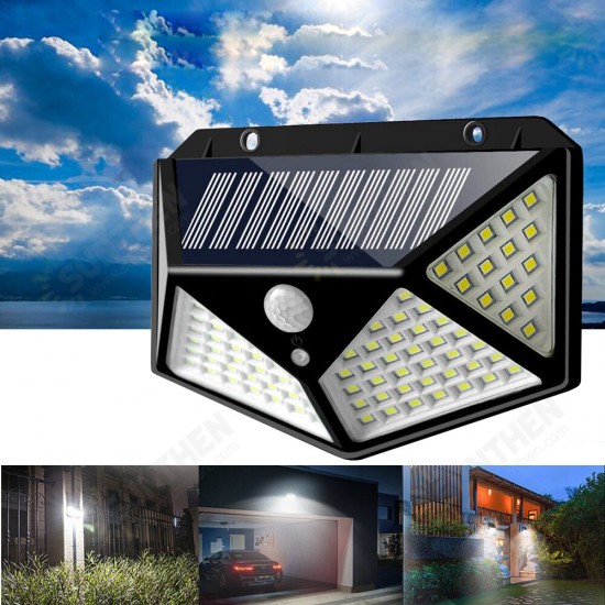 100 LED Solar Powered PIR Motion Sensor Wall Light Outdoor Garden Lamp 3 Modes