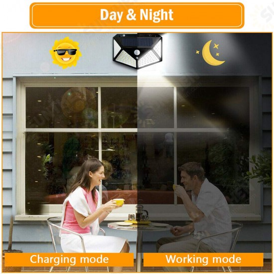 100 LED Solar Powered PIR Motion Sensor Wall Light Outdoor Garden Lamp 3 Modes