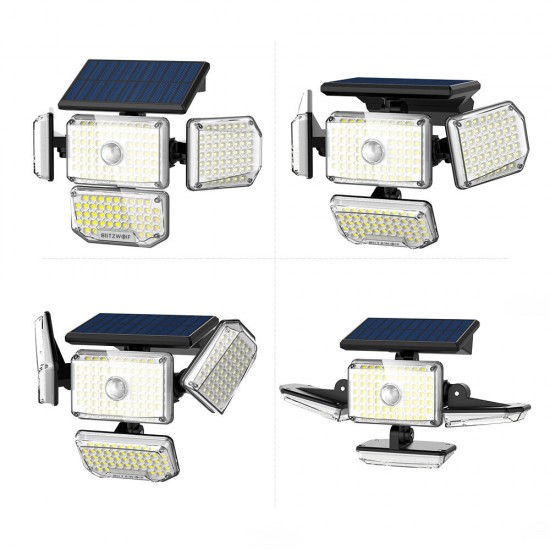 BW-OLT6 4 Heads Solar Sensor Wall Light with 4-Side Light Output, Rotatable 4 Heads, Sensitive PIR Sensor, 3 Working Modes and IP65 Waterproof